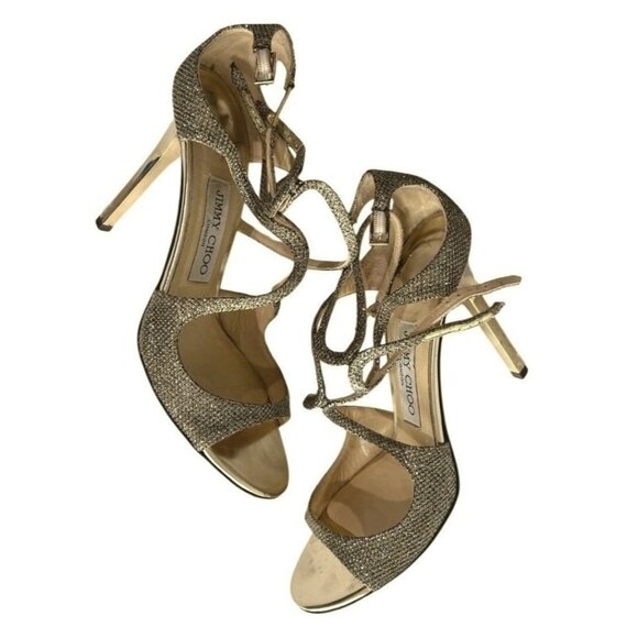 Jimmy Choo Lang Sandals in Light Bronze Lame Glitter - Picture 1 of 11